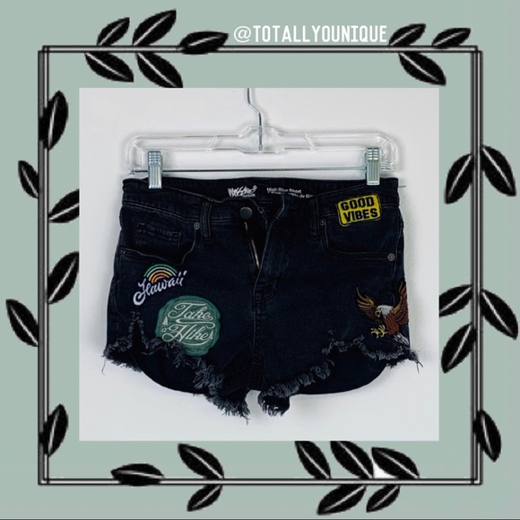 Mossimo Supply Co. Pants - Mossimo High-rise Black Denim Shorts with Patches